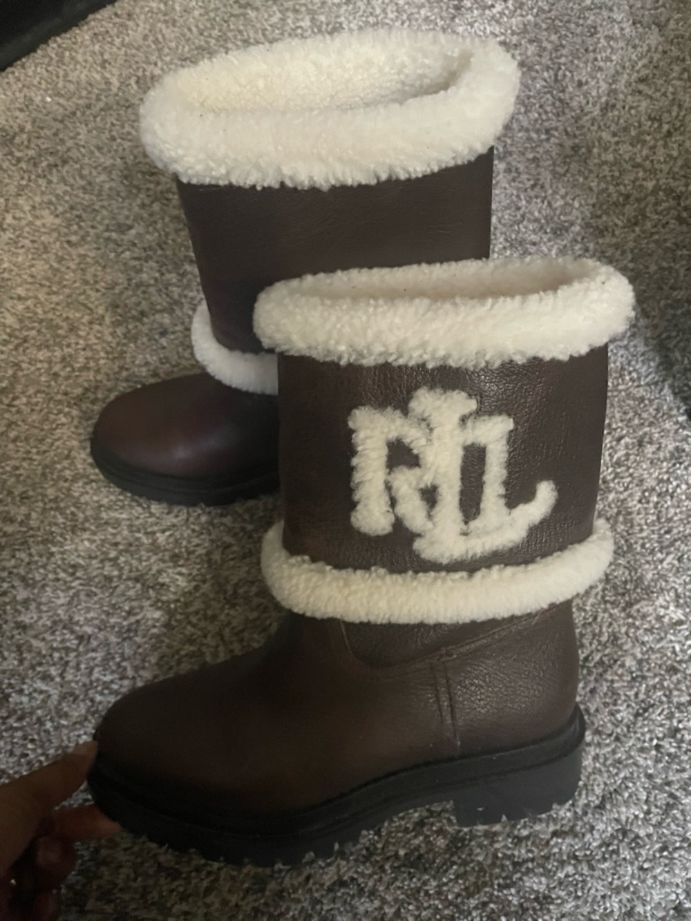 Cartier Brown Leather Winter Boots with White Shearling Trim